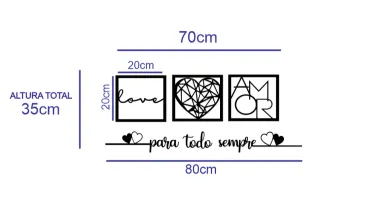 Trio de Quadros e Frase Para Todo Sempre em MDF