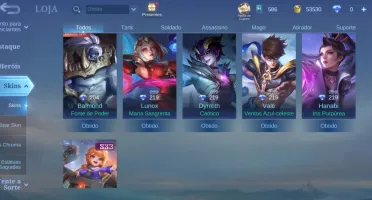 Mobile legends: Rank Mítico, 67% wins  12 bonecos, 6 skins