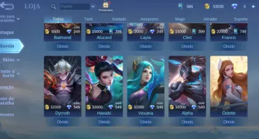 Mobile legends: Rank Mítico, 67% wins  12 bonecos, 6 skins