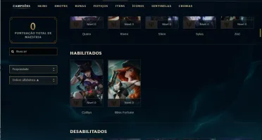 Conta UNRANKED | NV 30 | 2 CAMP | 40645 ESSÊNCIAS | 130 RP