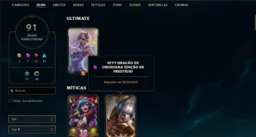 Conta ouro 3 de 85 champs e 91 skins com Sett Prestigio