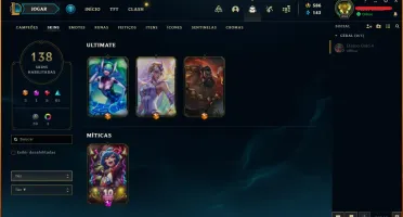 CONTA LEAGUE OF LEGENDS (138 SKINS , FALTANDO 8 CAMPEOES)