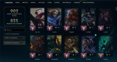 Platina 2 com TODOS os Champs e 264 Skins ( JG / ADC / SUP )