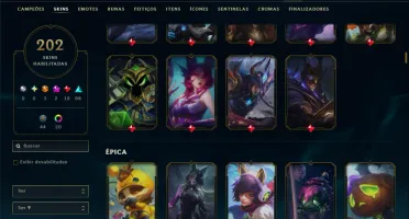 Unranked com 140 Champs e 202 Skins +1 Prestigio