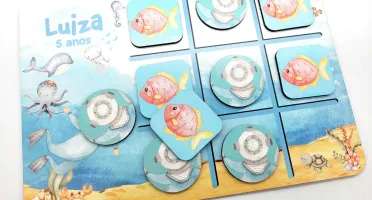 Jogo da Velha Fundo do Mar em MDF 28 x 19,5 cm