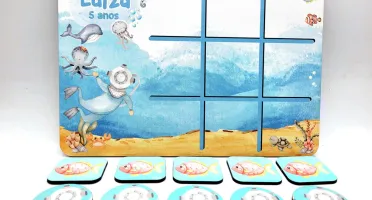 Jogo da Velha Fundo do Mar em MDF 28 x 19,5 cm
