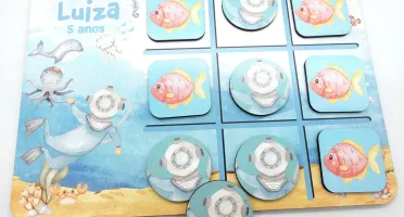Jogo da Velha Fundo do Mar em MDF 28 x 19,5 cm