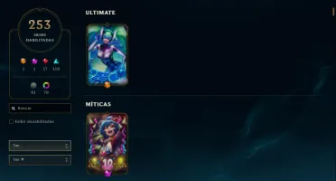Conta Level 688, com 253 skins, todos os campeões e 25K EA