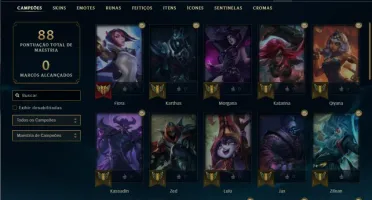Conta Diamante 4 com 40 Champs e 8 Skins + 4 Fragmentos