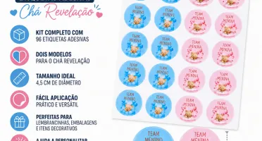 Kit 96 Etiquetas Chá Revelação 4,5 cm