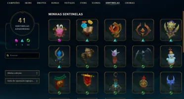 Conta LOL (283 Skins, 5gemas, 295 ícones, 41 sentinelas,7cr)