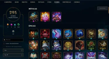 Conta LOL (283 Skins, 5gemas, 295 ícones, 41 sentinelas,7cr)
