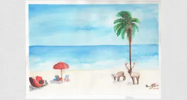 Aquarela Original Férias de Noel A4 - Sem Moldura