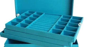 Caixa Grande em Suede Azul para Joias e Bijuterias