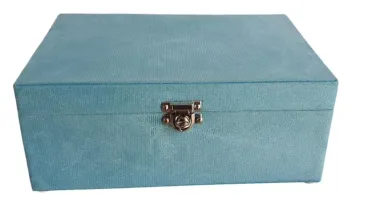 Caixa Grande em Suede Azul para Joias e Bijuterias