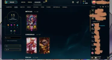 Conta nivel 114- season 9 ouro com 13 skins BARATINHA