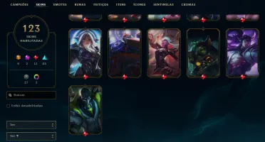 Conta LoL nível 279 + 123 skins c/ 136 campeões
