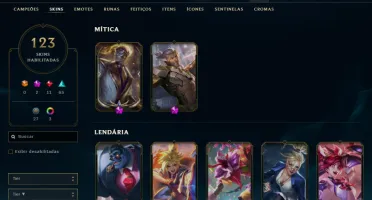 Conta LoL nível 279 + 123 skins c/ 136 campeões