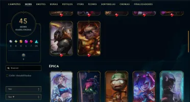 Unranked com 60 Champs e 45 Skins +3000 RP