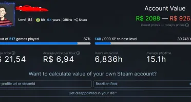 Conta Steam Level 84, 6 anos, 497 Jogos