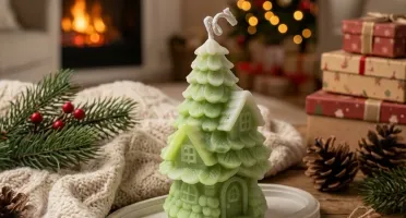 Vela Natalina Decorativa Árvore com Casa - Aromas