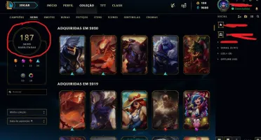 Conta League of Legends 187 skins Prata II