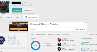 Conta LOL - Diamante IV, 60% de WR