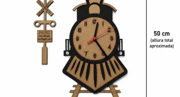 Relógio de Parede Locomotiva em MDF 70 x 46 cm