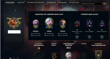 Conta Unranked com 88 Champs e 80 Skins + 700k de Janna
