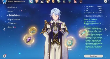 Conta AR56 com Ayato, Yoimiya, Klee, Yelan e Arco de Amos.