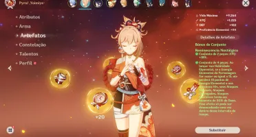 Conta AR56 com Ayato, Yoimiya, Klee, Yelan e Arco de Amos.