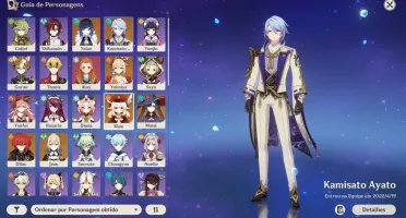 Conta AR56 com Ayato, Yoimiya, Klee, Yelan e Arco de Amos.