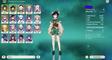 Conta genshin AR 51 com 4 personagens 5* e uma arma 5* R2