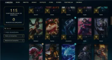 Bronze 4 com 80 Champs e 38 Skins + Kayle Juiza e Rammus Rei