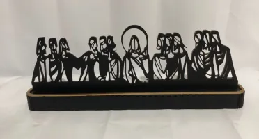 Santa Ceia de Mesa em MDF Preto e Dourado 42 cm