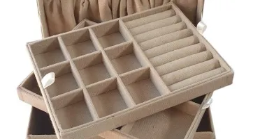 Porta Joias Médio em Linho com 3 Andares