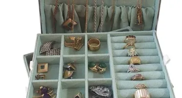 Porta Joias Médio em Linho com 3 Andares