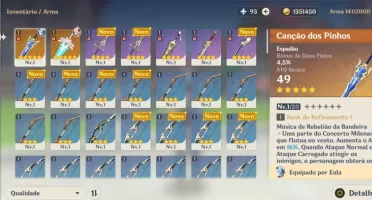 Conta Genshin Impact AR10 Eula + Kazuha + Canção dos Pinhos