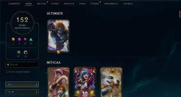 Conta lol lvl 363 com 2300 de RP, 150 skins, 13 gemas