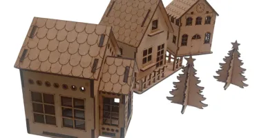Kit 3 casinha mais 01 pinheirinho em mdf, maquete,...