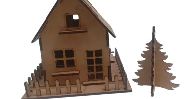 Kit 3 casinha mais 01 pinheirinho em mdf, maquete,...