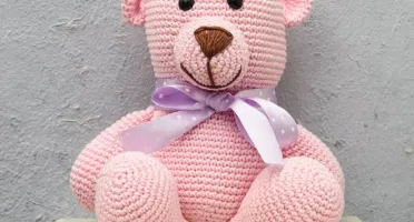 Urso Rosa Amigurumi Crochê Artesanal Bebê Menina