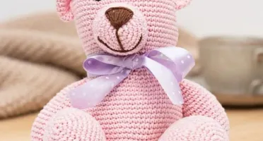 Urso Rosa Amigurumi Crochê Artesanal Bebê Menina