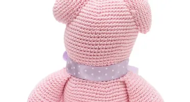 Urso Rosa Amigurumi Crochê Artesanal Bebê Menina