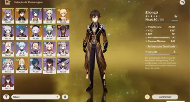 Zhongli, Jean, Qiqi e Keqing + Lança de Jade Primitiva