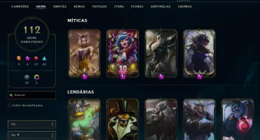 CONTA COM 10 GEMAS E SKINS MITICAS