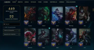 Bronze 2 com TODOS os Champs e 368 Skins ( MID / ADC / JG )