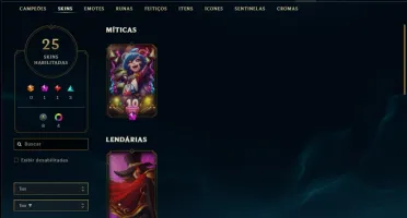 Conta unranked com 25 skins e 58 champs ( 4 vitoriosas )