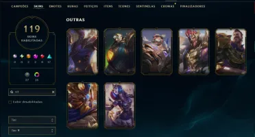 Platina 2 com TODOS os Champs e 119 Skins ( MID / SUP / JG )