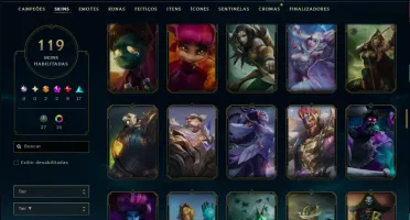 Platina 2 com TODOS os Champs e 119 Skins ( MID / SUP / JG )